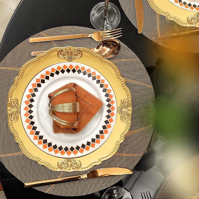 Spsyrine Gold Charger Plates, Set of 6 Scalloped Chargers for Dinner Plates, 13" Embossed Plastic Chargers for Wedding, Banquets, Party