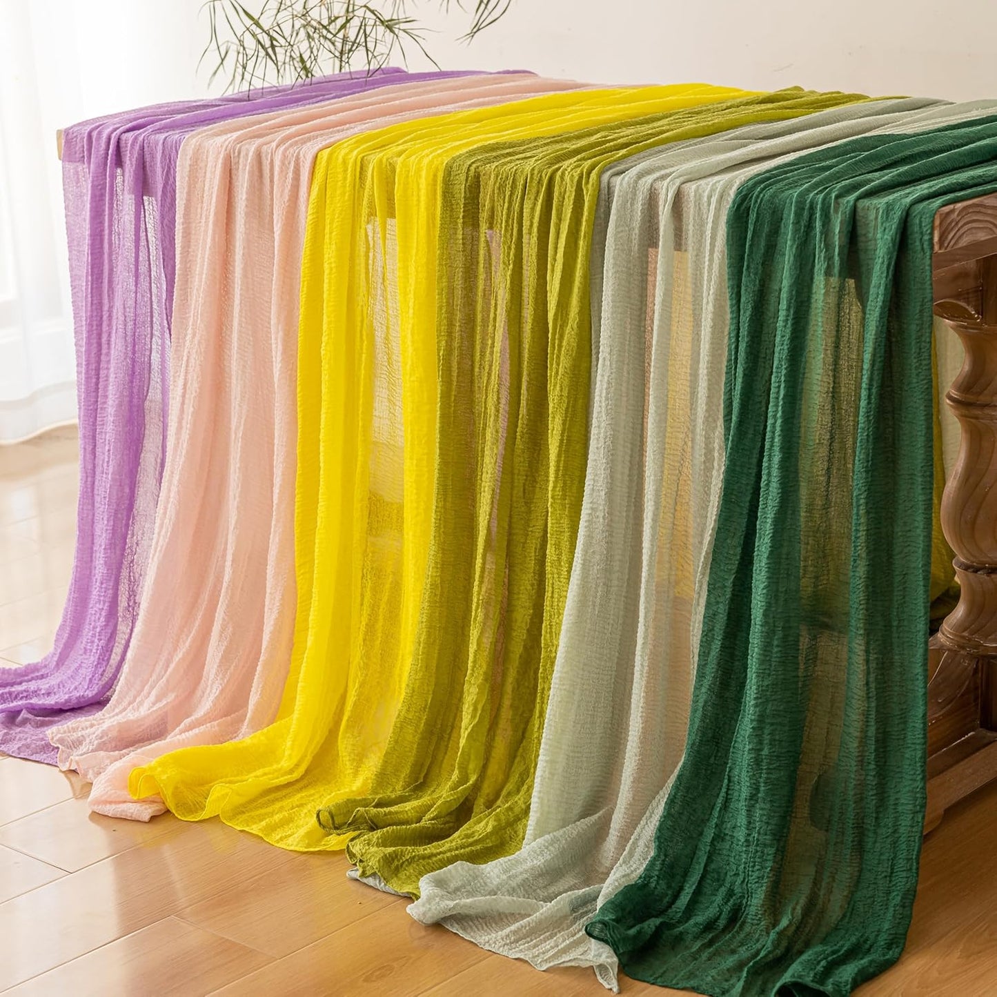3pcs Lilac Gauze Rustic Cheesecloth Table Runner 120 Inch 10 FT for Wedding Baby Shower Bridal Shower Birthday Engagement Garden Outdoor Party Long Sheer Boho Decorations