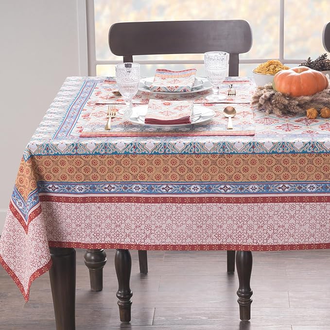 Maison d' Hermine Table Cloth Square Table 100% Cotton 54 x 54 Inches Fall Tablecloth Reusable Everyday Use for Thanksgiving Christmas Decorations Dining Farmhouse Party (Romane)