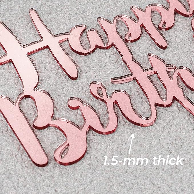 6-Pack Acrylic Birthday Cake Toppers, Minimalist Pink Happy Birthday Sign for Cake Decorations