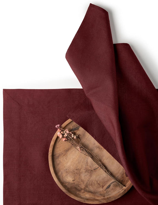 D'Moksha Homes Dark Red Linen Napkins 18 x 18 Inch - 100% Pure Linen Cloth Washable Dinner Napkins Set of 4 for Fall, Thanksgiving, Christmas, Holiday