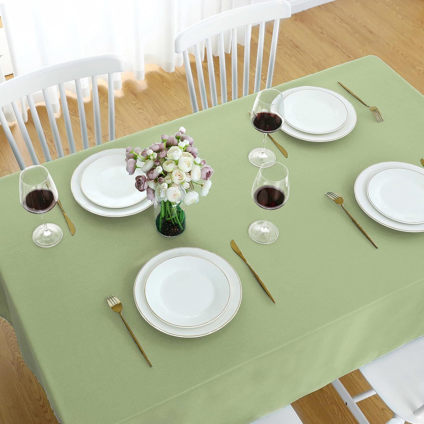 FOLINS&HOME Sage Green Rectangle Tablecloth - 60 x 102 Inch Light Green Wrinkle Free Waterproof Polyester Table Cloths, Spillproof 210 GSM & Washable Table Cover for Party, Banquet, Oblong/Rectangular