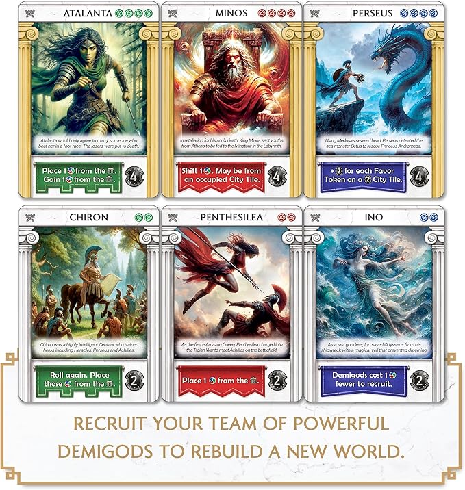 Pantheum: Deluxe Edition | Family Strategy Board Game for Greek Mythology Fans | 1–4 Players | Ages 12+ | 45–60 Min Playtime | Includes Gold Foil Sleeve, Minifigures, Engraved Dice and Wooden Tokens