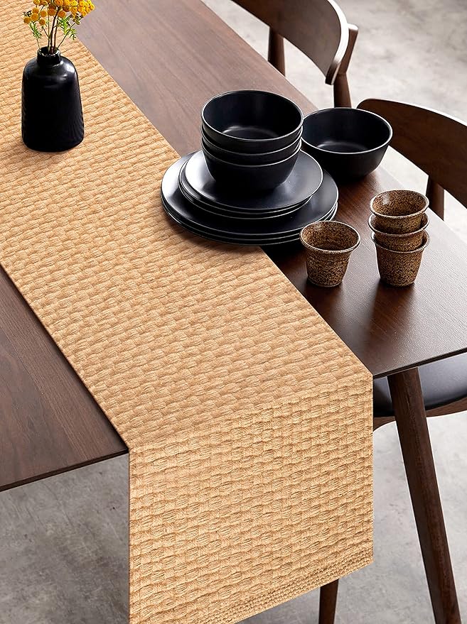 Lightnpro Reversible Jute Woven Table Runner - Farmhouse Burlap, Eco-Friendly Rustic Vintage Dining Decor, Natural Jute Table Décor for Christmas Holiday New Year Table - 13x72 Inch, Natural Color