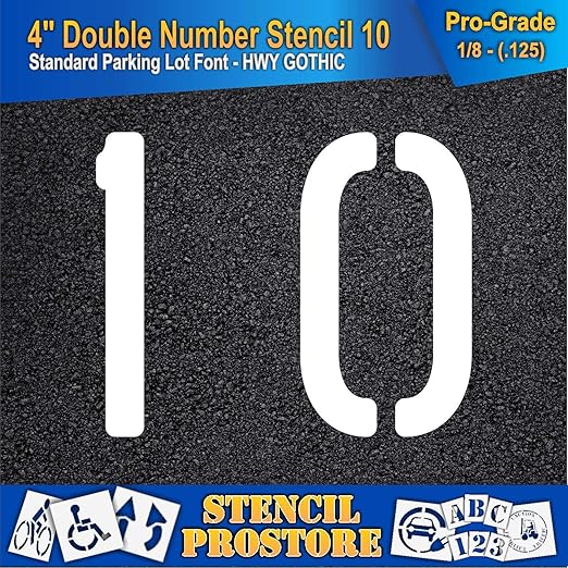 Pavement, Curb, and WheelStop Stencils - 4 inch Double Number Stencil - (10) - 4" x 4" x 1/8" (128 mil) - Pro-Grade
