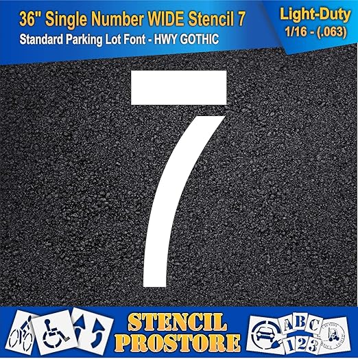 Pavement Stencils - 36 inch Single Number Stencil (Wide) - 7-36" x 16" x 1/16" (63 mil) - Light-Duty