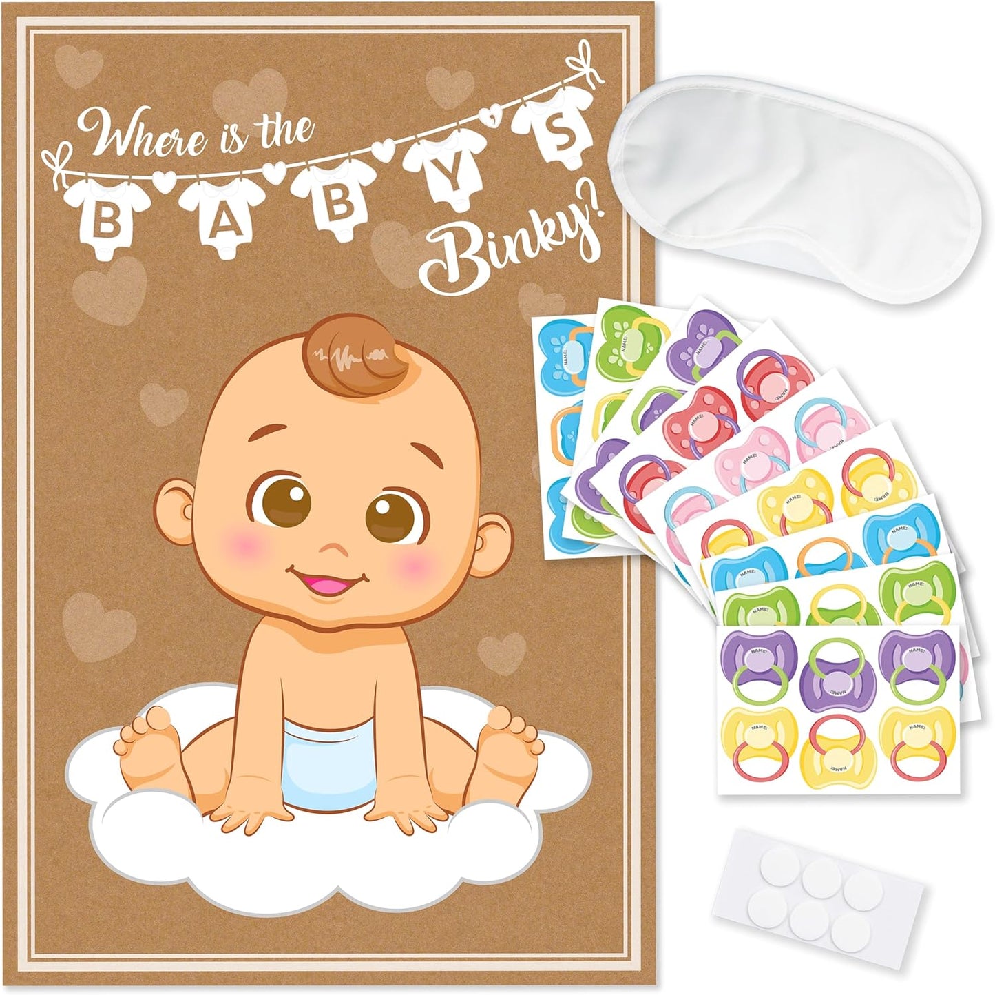 Party Hearty Funny Baby Shower Games for Boy, Pin The Pacifier on The Baby Game, Where is The Baby’s Binky, Pin The Dummy