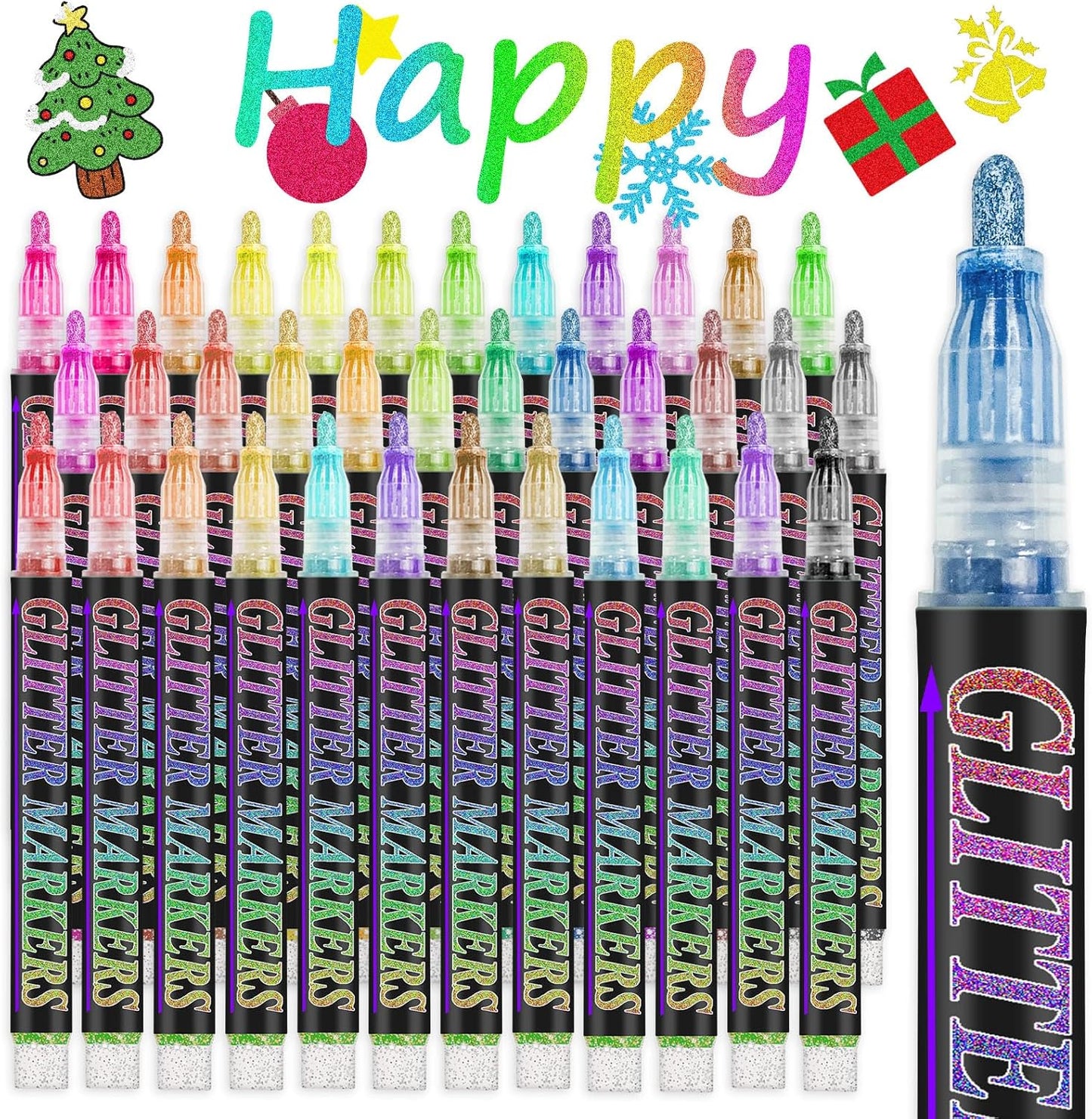 Glitter Marker Pens, 36 Colors Metallic Shimmer Paint Pens, Art Markers for Kids Adults DIY Crafts Greeting Birthday Cards Making Poster Album Scrapbooking Wood