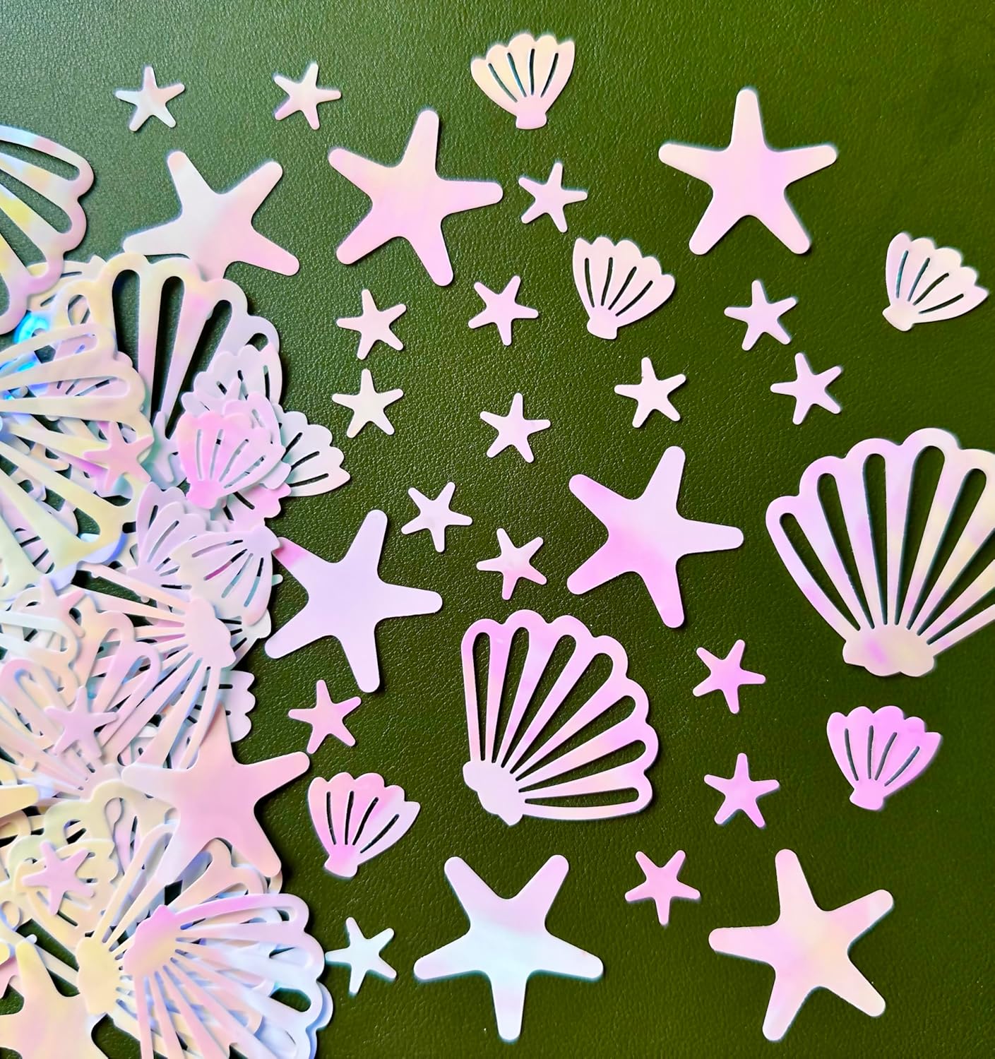 Seashell Confetti for Table Decor.100PCS Pearl Pink Seashell Glitter Confetti for Mermaid Birthday Party Decorations Starfish Ocean Party Decorations