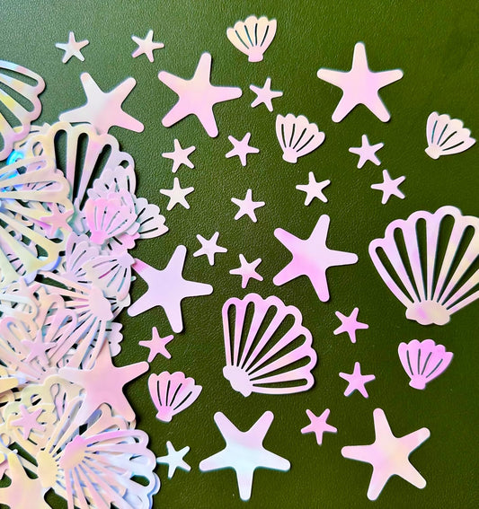 Seashell Confetti for Table Decor.100PCS Pearl Pink Seashell Glitter Confetti for Mermaid Birthday Party Decorations Starfish Ocean Party Decorations
