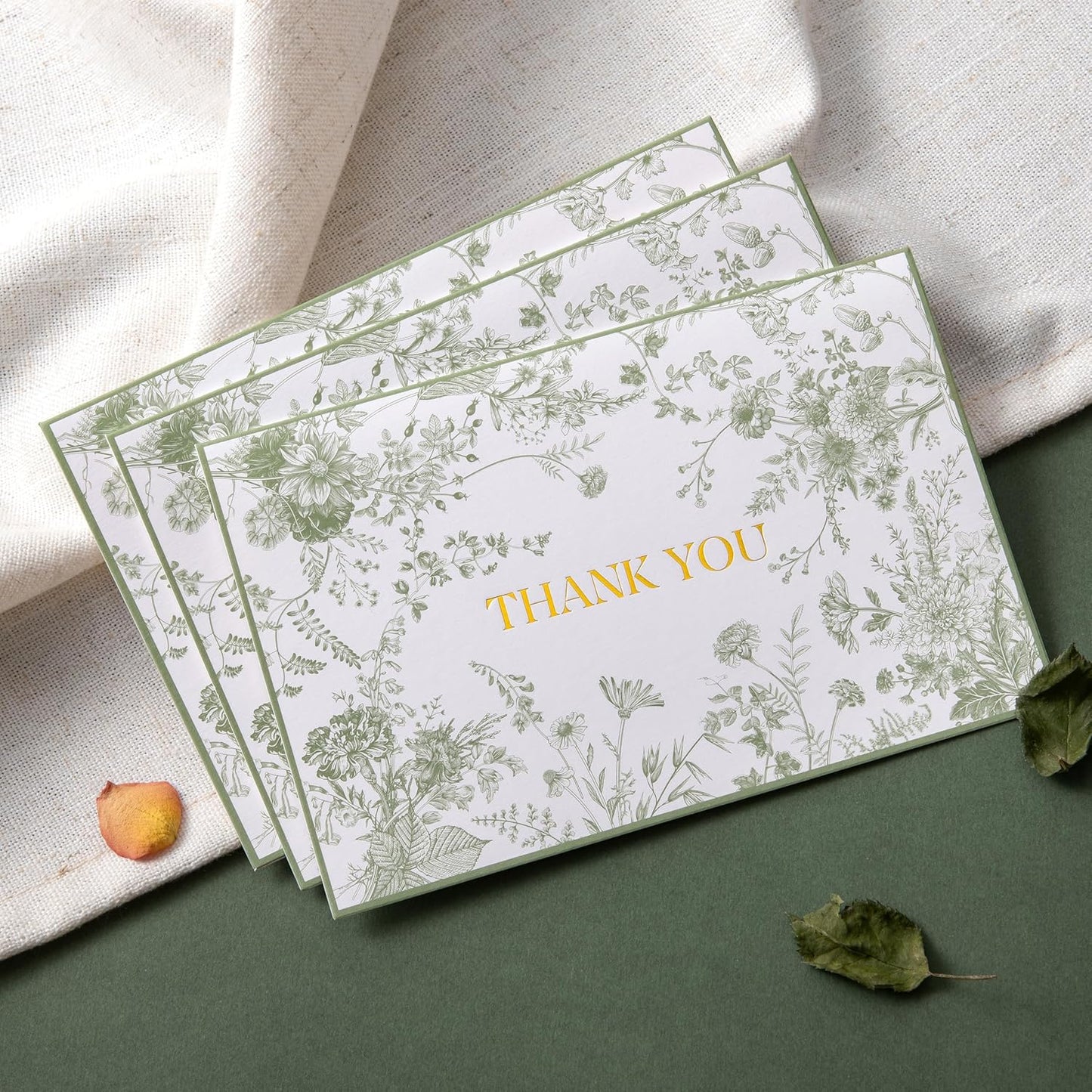 Crisky Green Floral Thank you cards Gold Foil Greeting Notes Bulk with Envelopes(25 Pack) for Birthday, Baby Shower, Bridal Shower, Wedding, Graduation