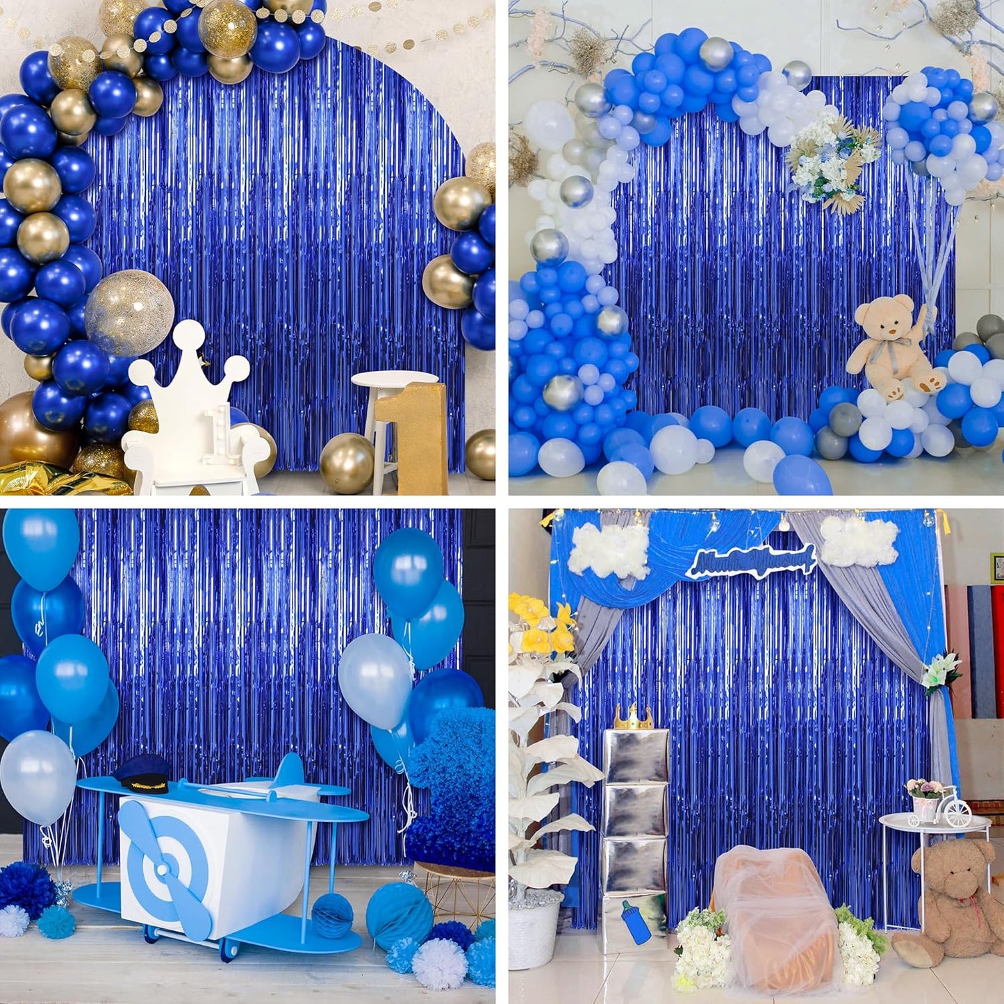 Crosize 7 Pack 3.3 x 9.9 ft Dark Blue Foil Fringe Backdrop Curtain, Streamer Backdrop Curtains, Birthday Party Decorations, Tinsel Curtain for Parties, Galentines Decor, Preppy, Photo Booth