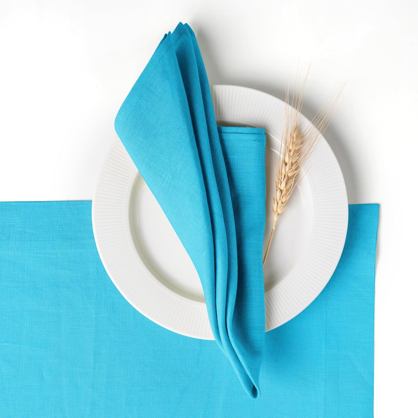 D'Moksha Homes Cyan Blue Linen Napkins 18 x 18 Inch - 100% Pure Linen Cloth Washable Dinner Napkins Set of 4 for Fall, Thanksgiving, Holiday