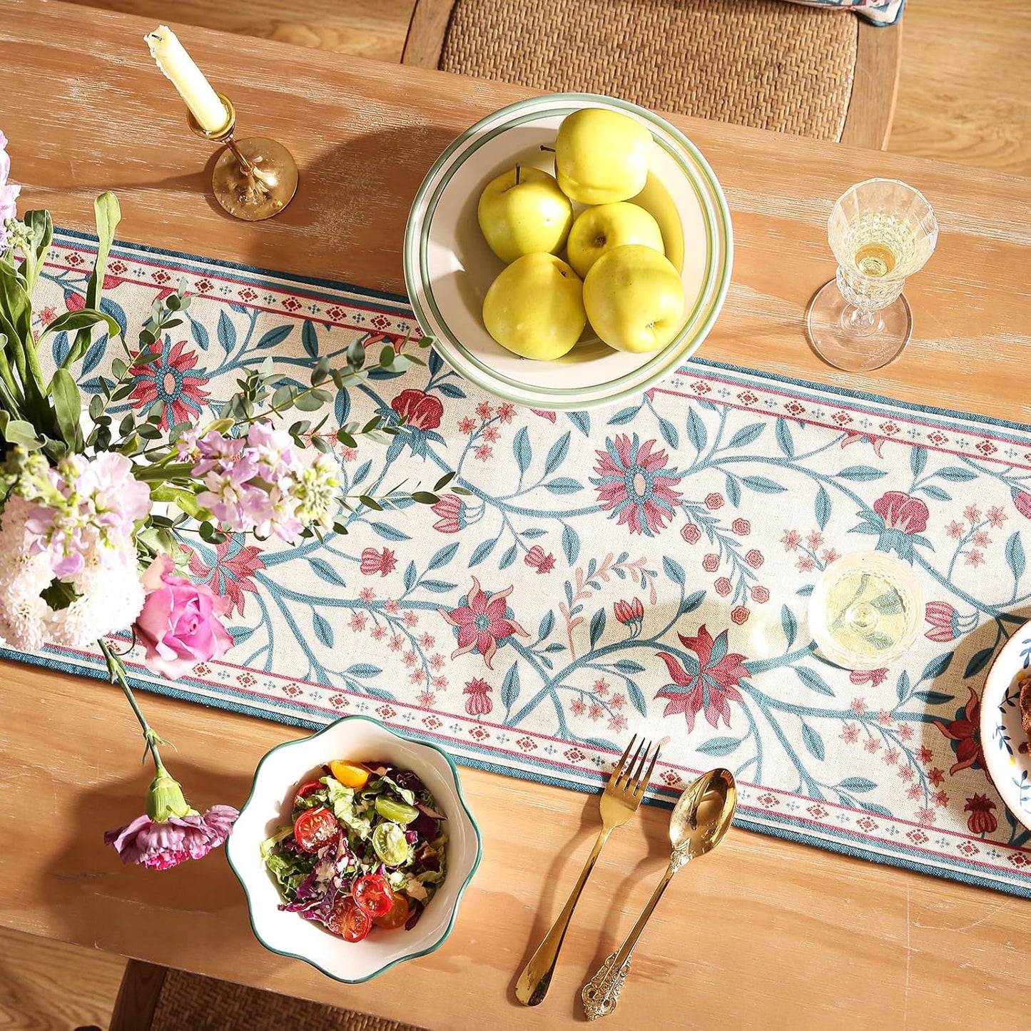 bilingaier Farmhouse Berry Red Floral Small Table Runner for Table,Decorative Linen 102 Inches Long French Table Runners,Decor Tabletop for Kitchen,Dining,Party,Home,Christmas,12"*102"