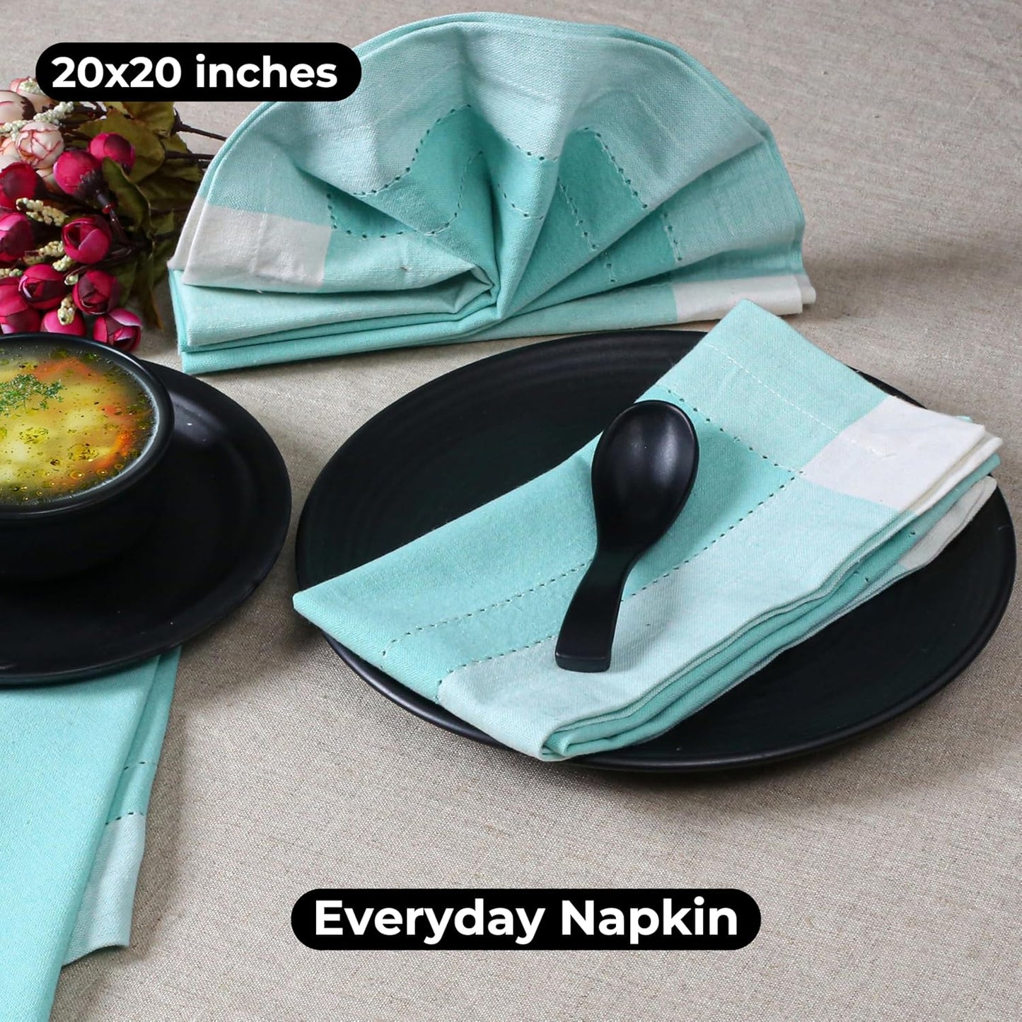 Homidate Cotton Cloth Napkins Set of 12 – 20x20 Aqua Green Double Hemstitched – Machine Washable Dinner Napkins for Weddings, Everyday Dining & Events