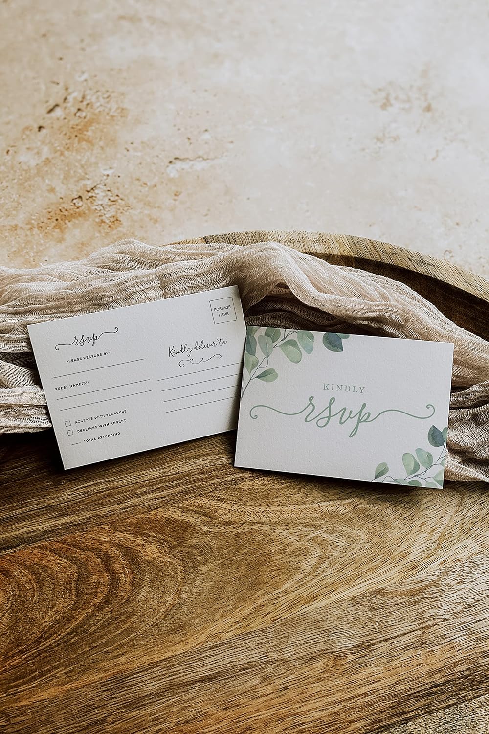 Your Main Event Prints 50 Eucalyptus RSVP Postcards for Wedding - Greenery Response Cards - Perfect for Bridal Shower, Rehearsal Dinner, Engagement Party, Baby Shower