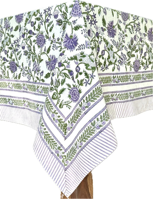 ATOSII Mahoka 100% Cotton Rectangle Fall Tablecloth, Handblock Floral Linen Table Cloth for Kitchen Dining Table I Parties Wedding Christmas Thanksgiving I Fall Home Decor 60 X 108 Inches I 8 Seater