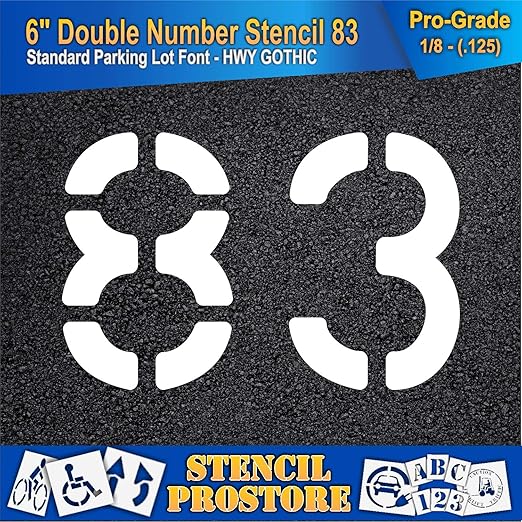 Pavement, Curb, and WheelStop Stencils - 6 inch Double Number Stencil - (83) - 6" x 9" x 1/8" (128 mil) - Pro-Grade