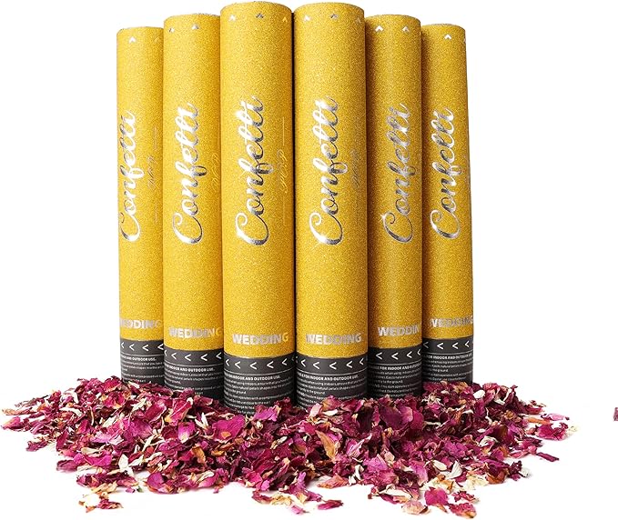 Rose Petals Party Confetti Cannon, Natural Petal Air Compression Confetti Popper, Confetti Shooters Party Supplies for Wedding, Birthday, Christmas, Graduation Ceremonies And Any Other Party Or Celebration (Gold_01)