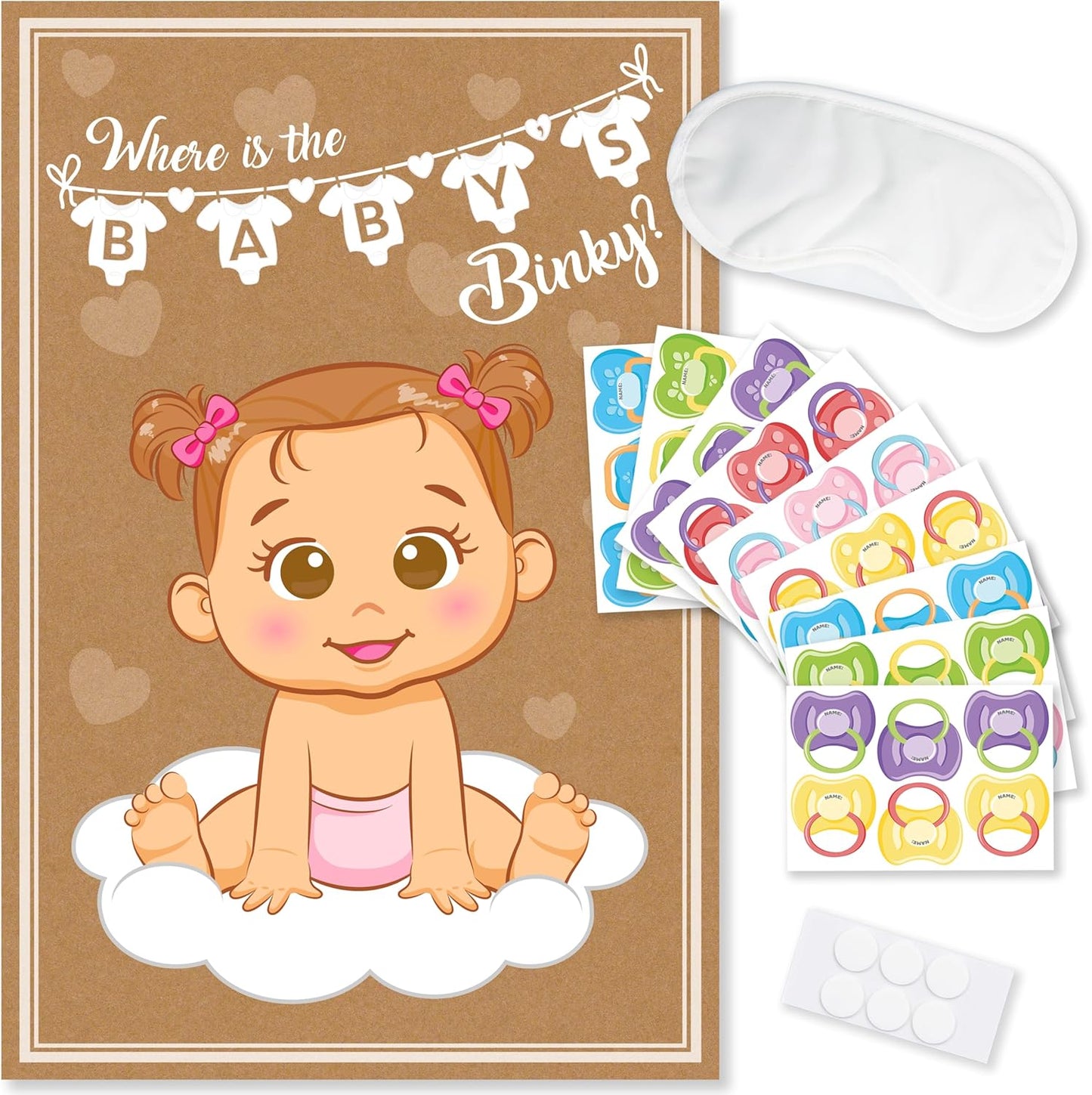 Party Hearty Funny Baby Shower Games for Girl - Pin The Pacifier on The Baby Game, Where is The Binky, Pin The Dummy
