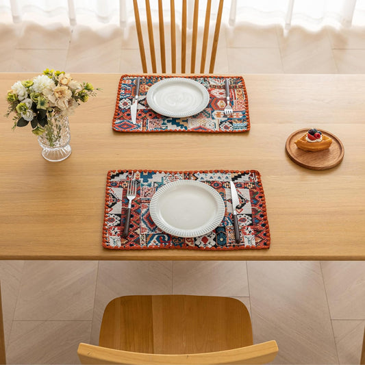 Boho Embroidery Table Runner Accessories Set of 4 Geometry Fall Kitchen Dining Table Decoration for Home Party Decor 13x18inch