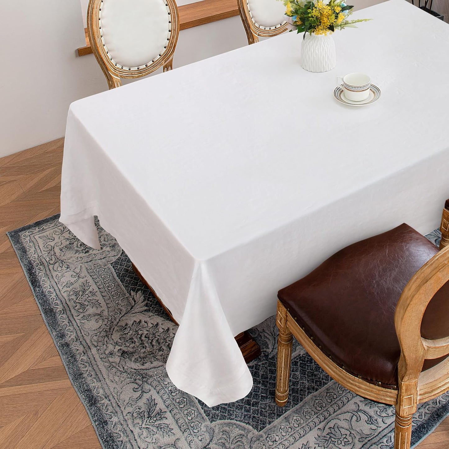Linen World Linen Tablecloth,100% French Linen White Tablecloth 90" x 60" Inch,Washable Rectangular Tablecloth for Dining,Outdoor,Weddings and Restaurants,Decorative Thanksgiving Christmas
