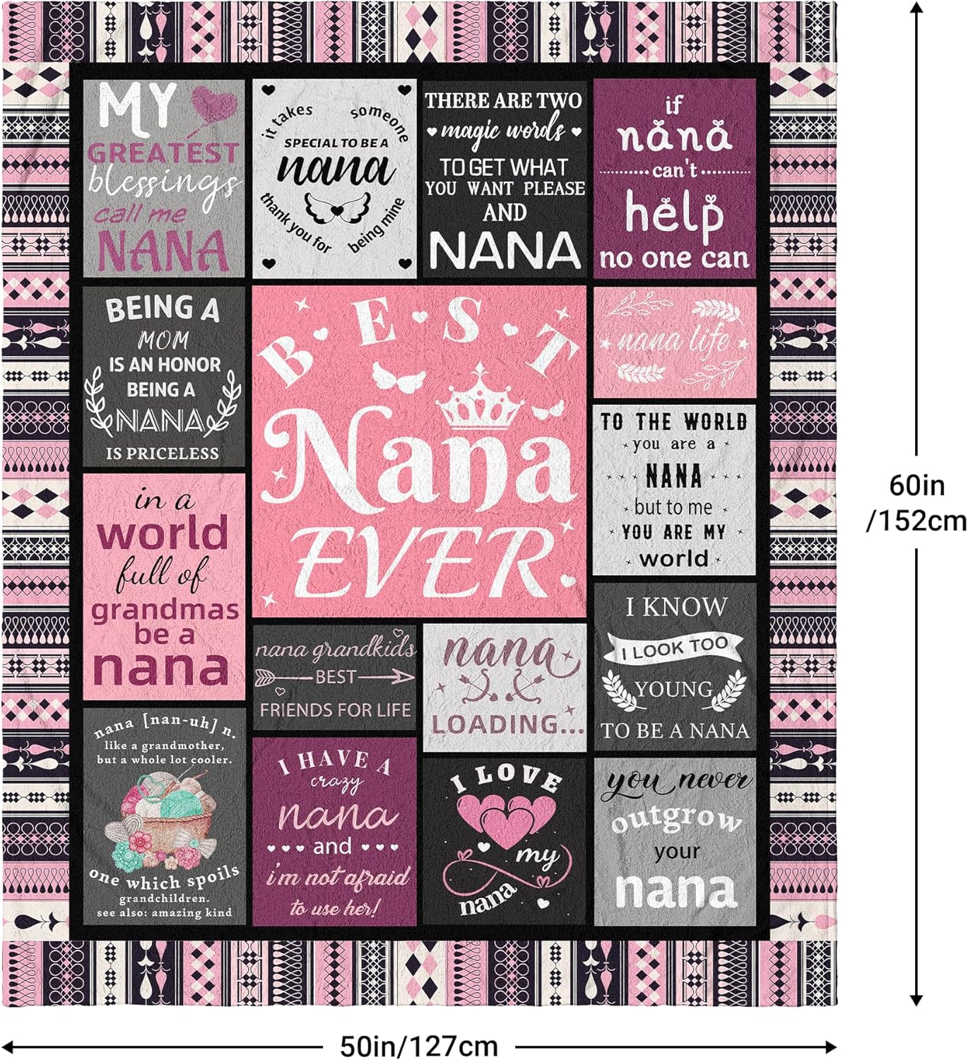Nana Birthday Gifts, Best Nana Ever Gifts Blanket from Grandkids, Nanas Gifts Idea for Mothers Day Christmas, Super Soft Warm Cozy Throws Blanket Great Gift Ideal for Nanas 60" x 50"