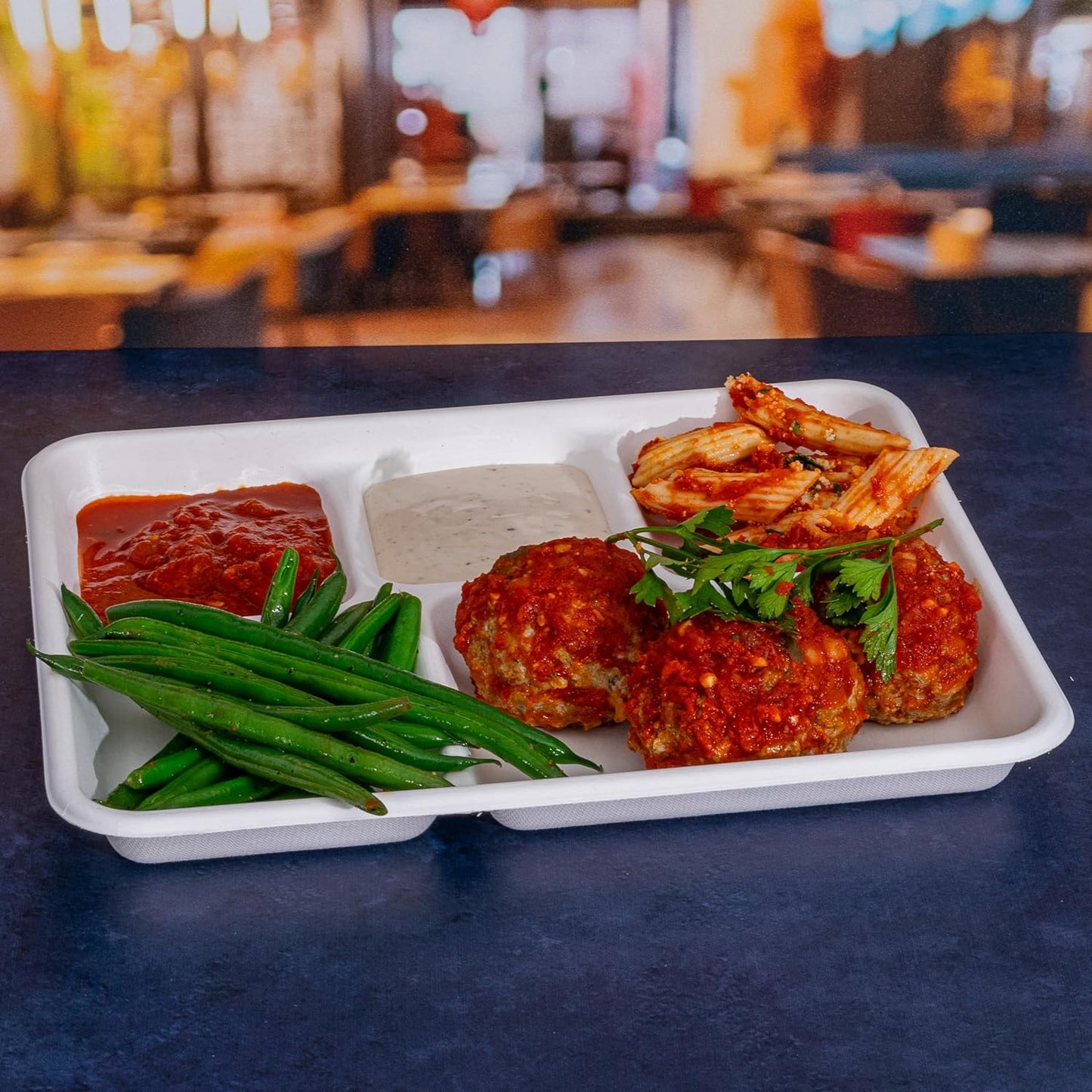 10.35x8.35 125 Pack 5 Compartment Plates, 100% Natural Disposable Biodegradable Plates, Lunch Trays for Cafeteria, Food, Meals, Dinner, Bulk