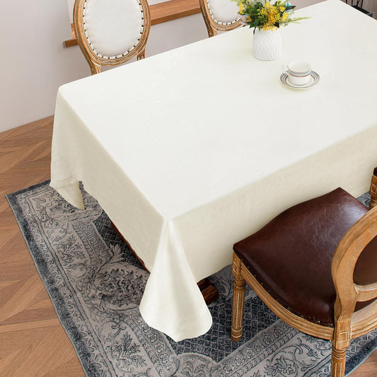 Linen World 100% Linen Tablecloth,Cream Tablecloth 120" x 60" Inch,Washable Rectangular Tablecloth for Dining,Outdoor,Weddings and Restaurants,Decorative Thanksgiving Christmas,Jacquard Weave Design