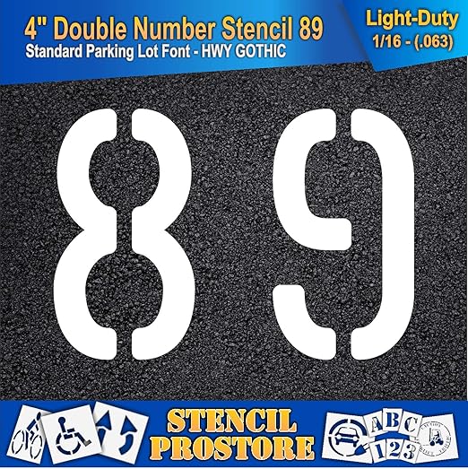 Pavement, Curb, and WheelStop Stencils - 4 inch Double Number Stencil - (89) - 4" x 5.5" x 1/16" (63 mil) - Light-Duty