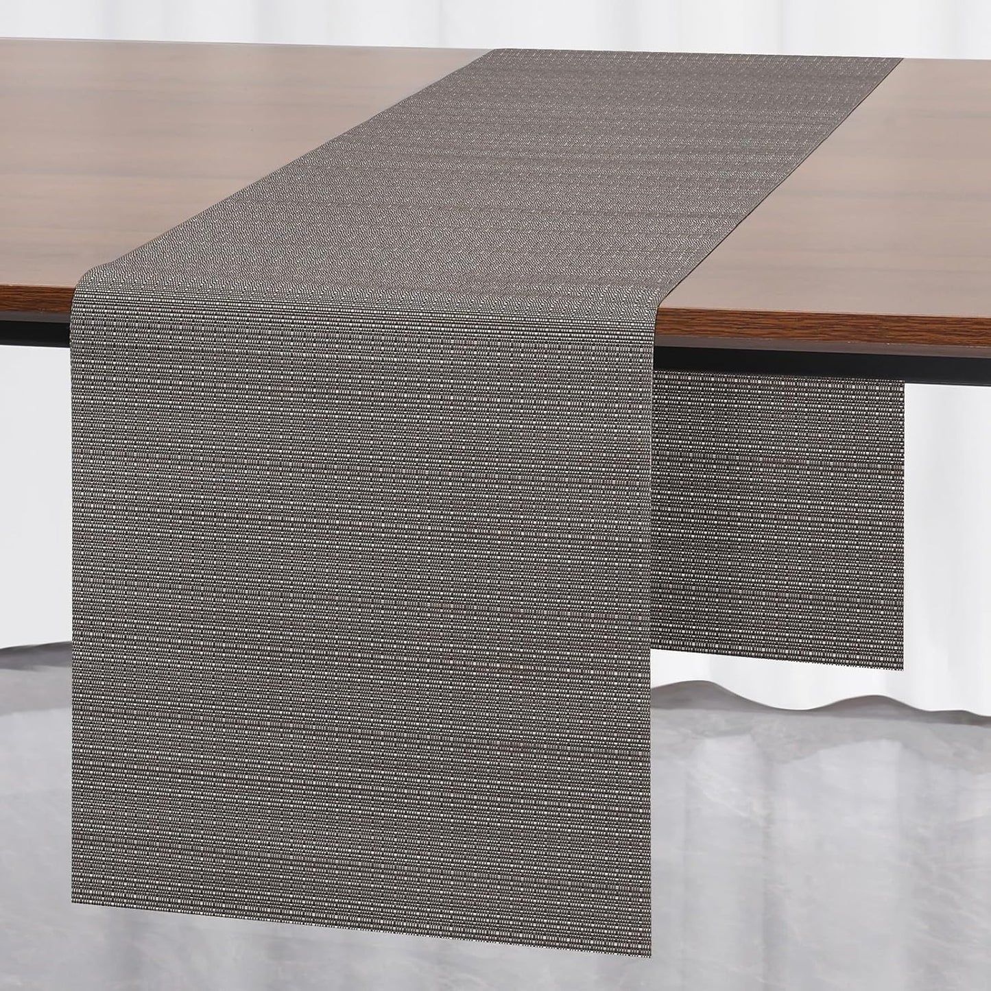 Myir JUN Table Runner, Vinyl Table Runner Indoor Arbitrarily Cropped Runner for Table Heatproof for Home Party (Dark Gray, 15 x 94 inch)