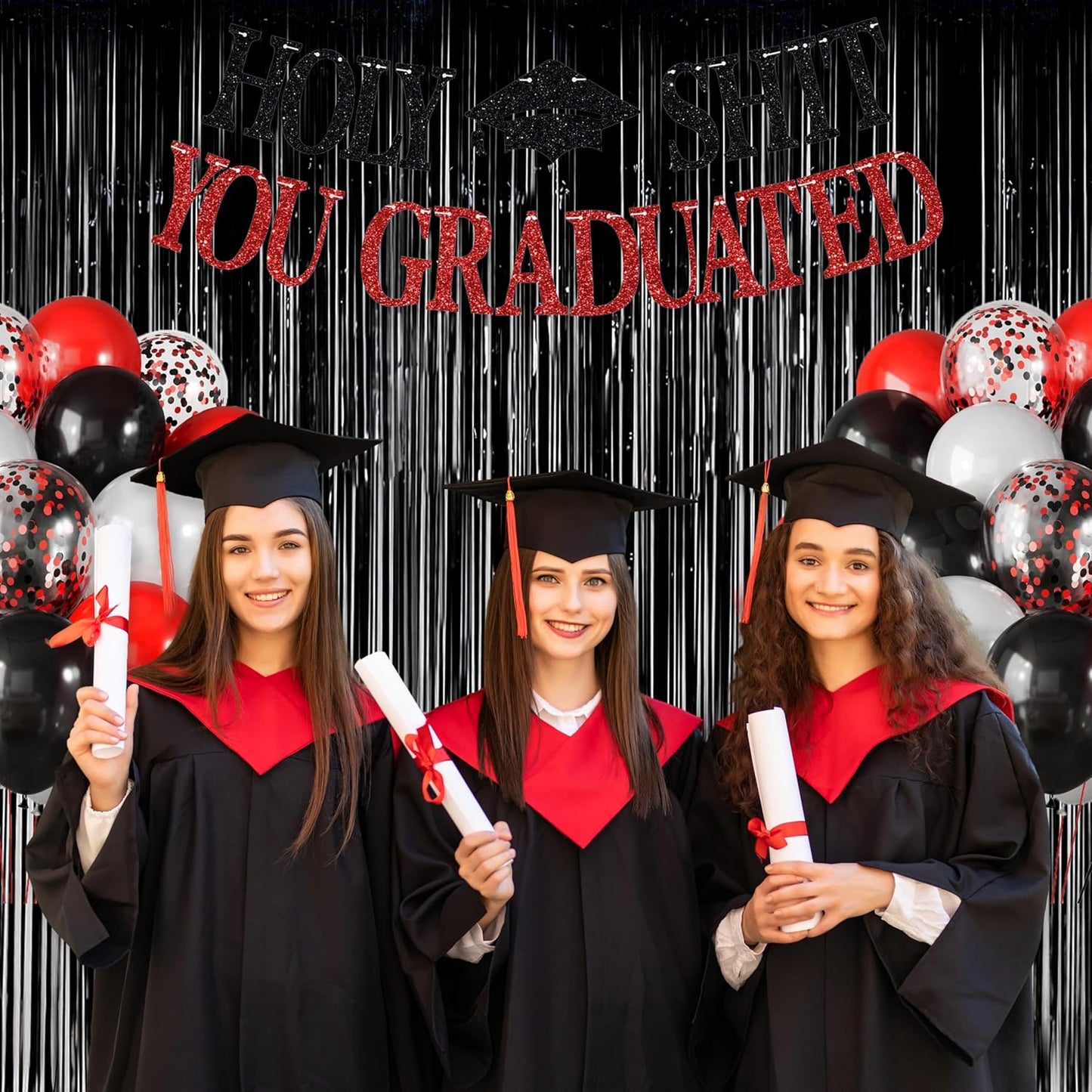 Melsan Halloween Party Decorations Tinsel Backdrop Streamers, Black Foil Fringe Curtains 3.2 ft x 8.2 ft for Halloween New Year Graduations Party Photo Booth Props Decorations, 2 Pack