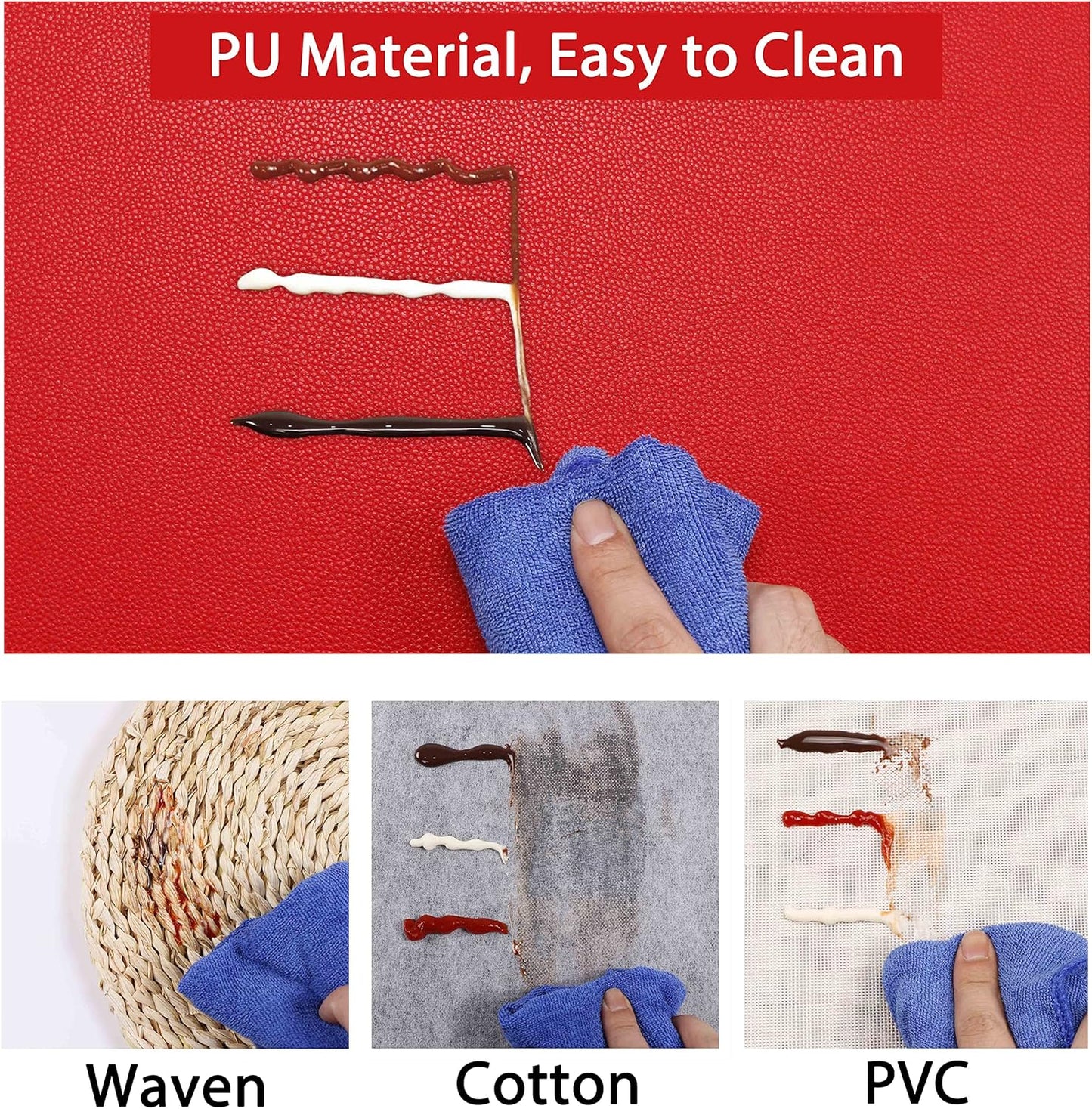 Wipeable Placemats Leather Table Mats Waterproof Heat-Resistant Easy to Clean for Dining Table Set Kitchen Table (2, Red)