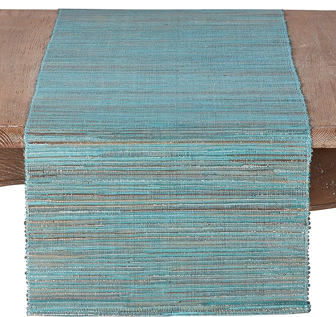 Saro Lifestyle Melaya Collection Shimmering Woven Nubby Table Runner, 14"x90", Turquoise