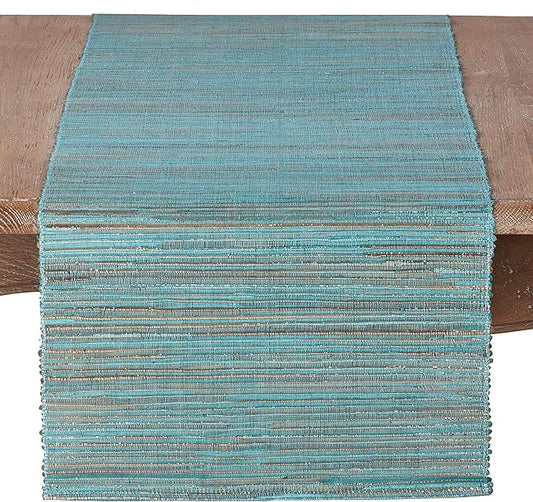 Saro Lifestyle Melaya Collection Shimmering Woven Nubby Table Runner, 14"x54", Turquoise