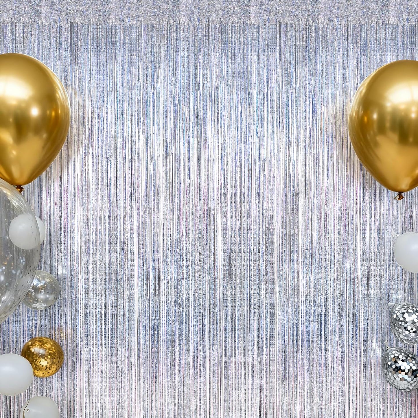 4 Pack Fringe Backdrop, 3.28 FT x 7.05 FT Glitter Silver Tinsel Curtains, Metallic Foil Streamer Disco Fringe Backdrop Party Curtains, Birthday Party Supplies Disco Decorations