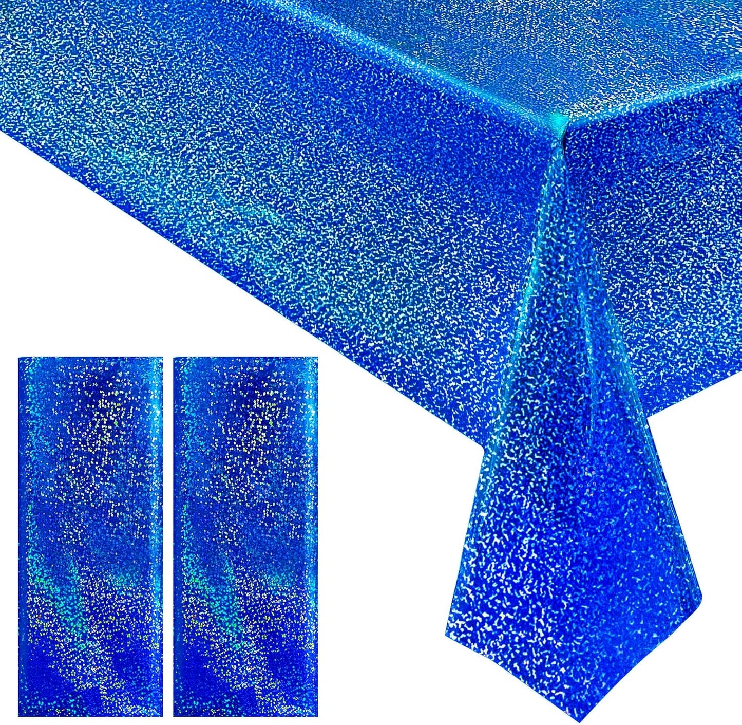 2 pcs Royal Blue Holographic Party Tablecloth 40" x 108" Iridescence Plastic Table Cloth Navy Blue Sparkly Table Covers for Graduation 4th of July Birthday Winter Christmas Party Decoration