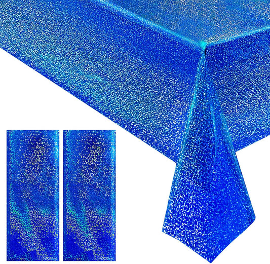2 pcs Royal Blue Holographic Party Tablecloth 40" x 108" Iridescence Plastic Table Cloth Navy Blue Sparkly Table Covers for Graduation 4th of July Birthday Winter Christmas Party Decoration