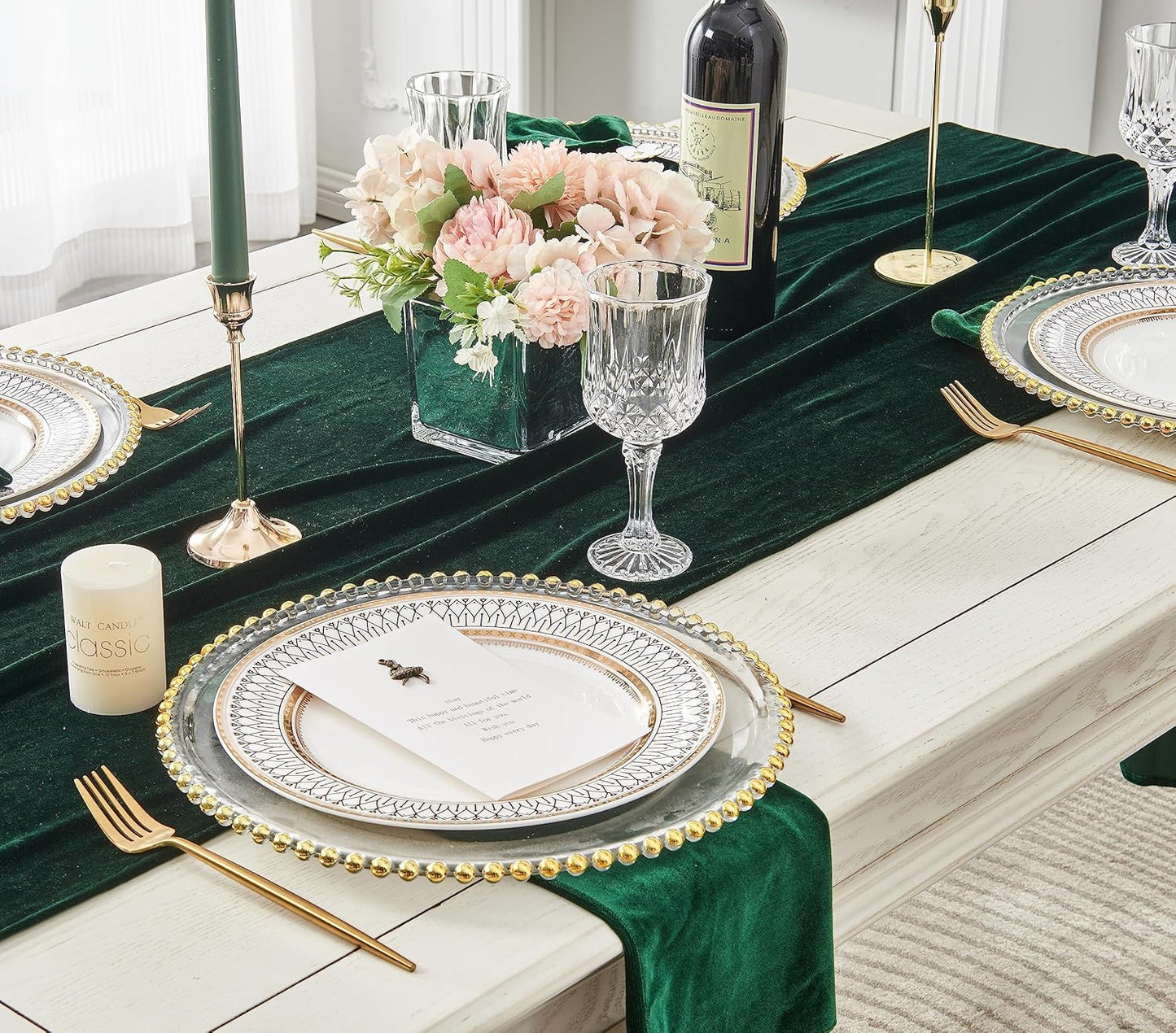 Velvet Table Runner ,Soft Luxurious Fall Table Runners 120 Inches Long,for Wedding Bridal Shower Thanksgiving Christmas Decoration,20*120 Inches, Emerald Green