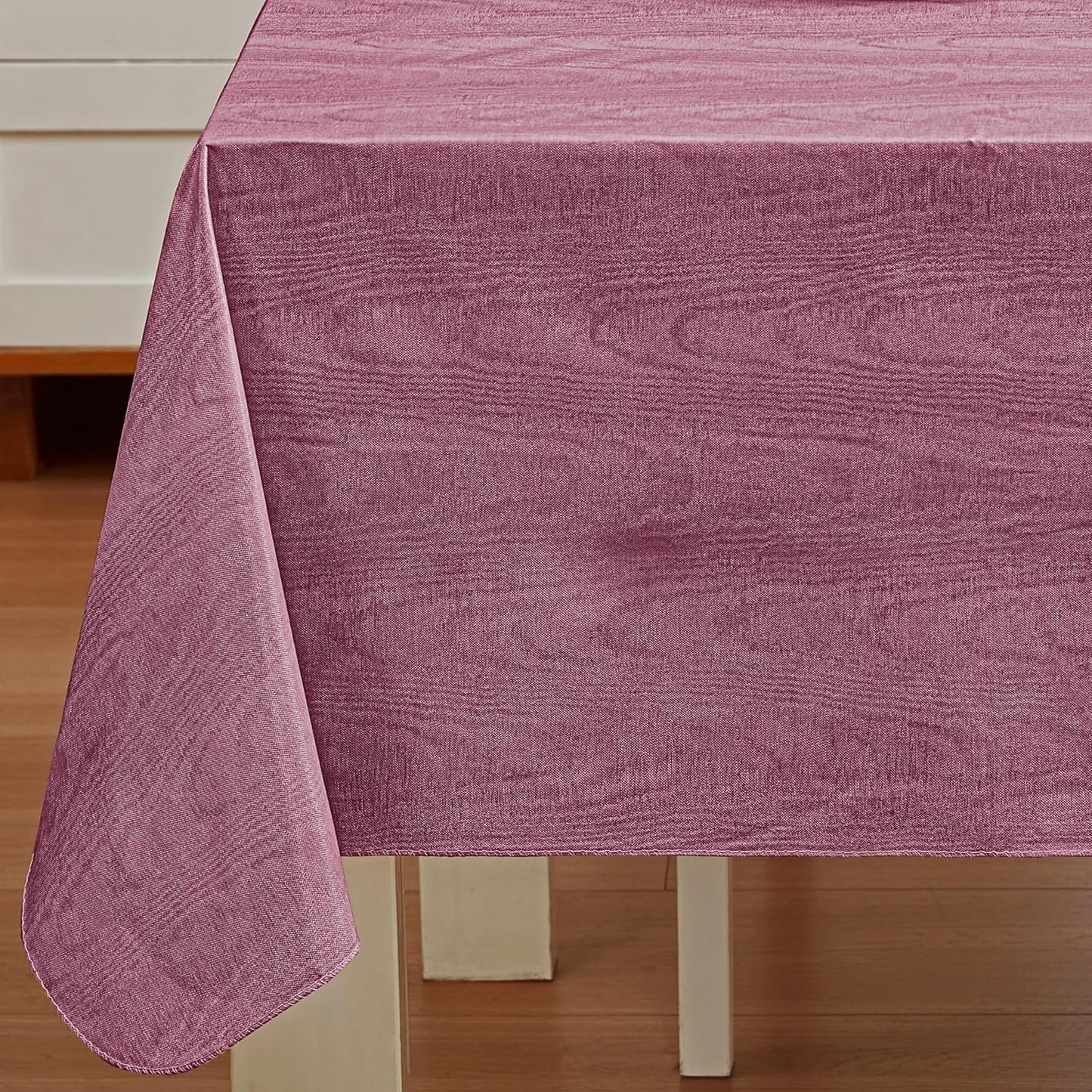 Newbridge Vinyl Flannel Backed Tablecloth, 52 x 52 Inch Square, Burgundy Moire Wavy Solid Design, Heavyweight Indoor Outdoor Waterproof Table Cover, Easy Care Wipe Clean