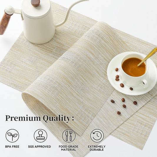 Leetaltree Wheat Placemats Set of 4 - Heat Resistant Non-Slip Place mats for Dining Table, Washable Durable PVC Vinyl Woven Table Mats（Wheat, 4）