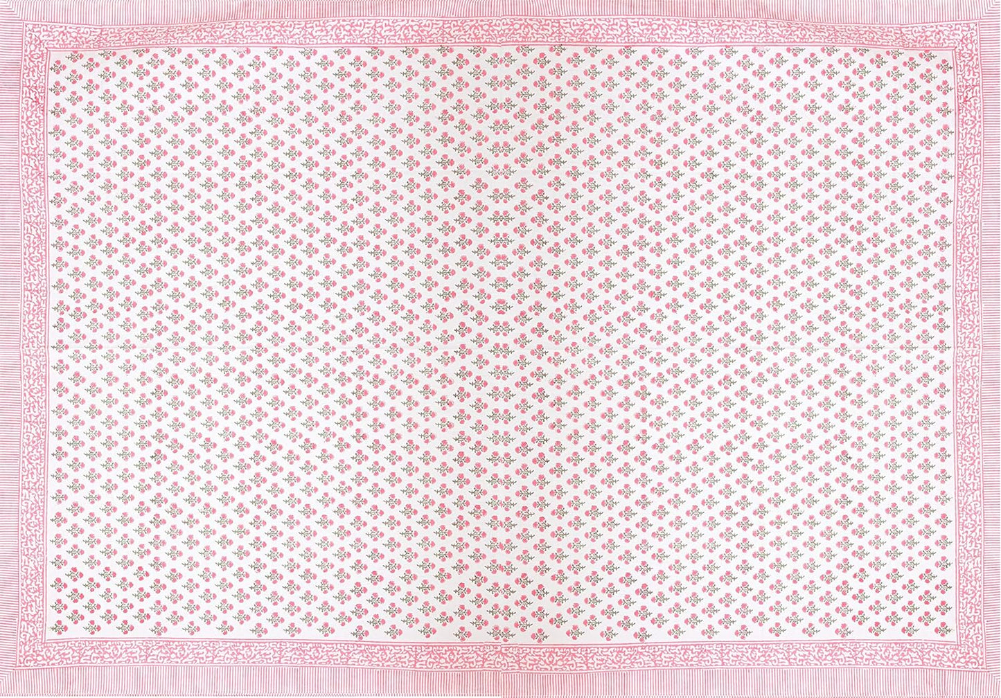 ATOSII Gulbahar White Pink 100% Cotton Fall Rectangle Tablecloth, Hand Block Print Washable Table Cover, Christmas Parties Buffet Dining, Weddings, Thanksgiving, Halloween, 60 X 108 Inches 8 Seater
