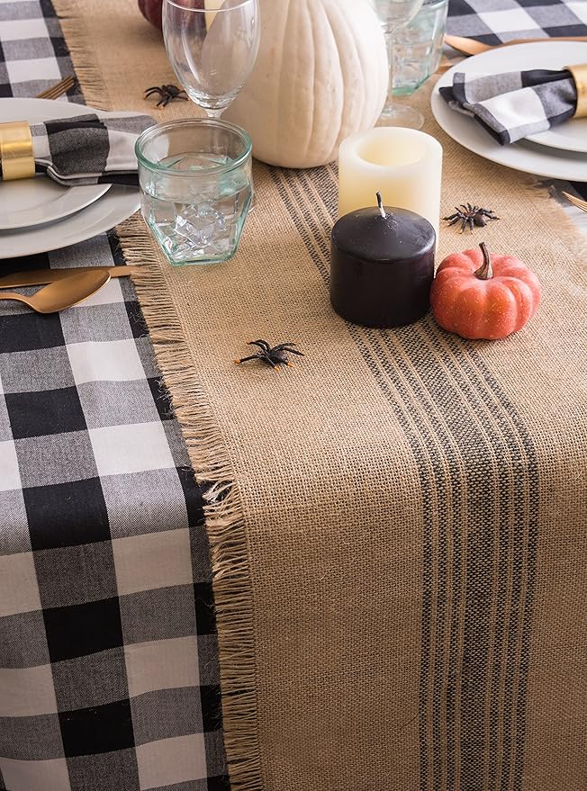 DII Jute Burlap Collection Kitchen Tabletop, Table Runner, 14x108, Middle Stripe Gray