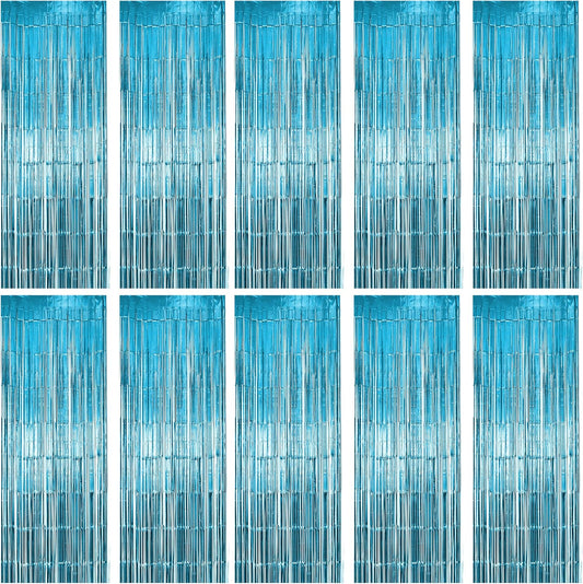 10 Pack Light Blue Fringe Backdrop Curtains, Light Blue Streamers Party Backdrop, Christmas Decorations, New Year Decorations, White Party Decorations Supplies For Birthday, Holidays, Parties & More