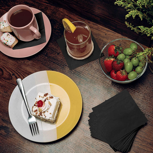 1100 Pack Cocktail Napkins Paper - Quality 3-Ply Black Beverage Napkins - Restaurant, Event, Bar Napkins - Perfect Size Dessert Napkin - Party Napkin Bulk - Elegant Wedding Napkins Disposable
