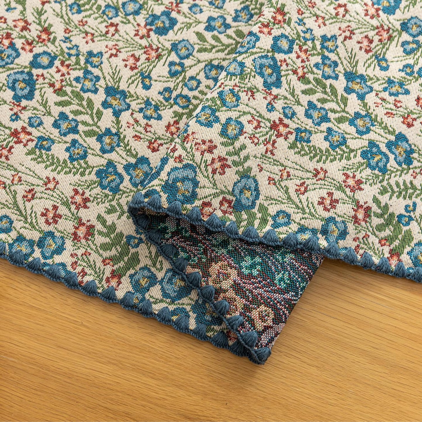 Boho Embroidery Table Runner, Flower Fall Kitchen Dining Table Decoration for Home Party Decor 13x48Inch