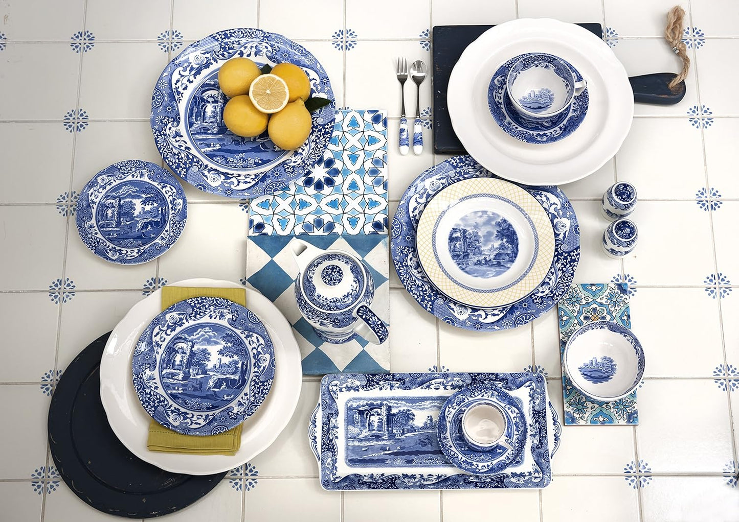Spode Blue Italian Oval Rim Platter - 12.5" x 8.75" Porcelain Serving Platter with Intricate Scroll Border & Countryside Scene - Elegant Tableware for Entertaining, Dining Displays, Gifting