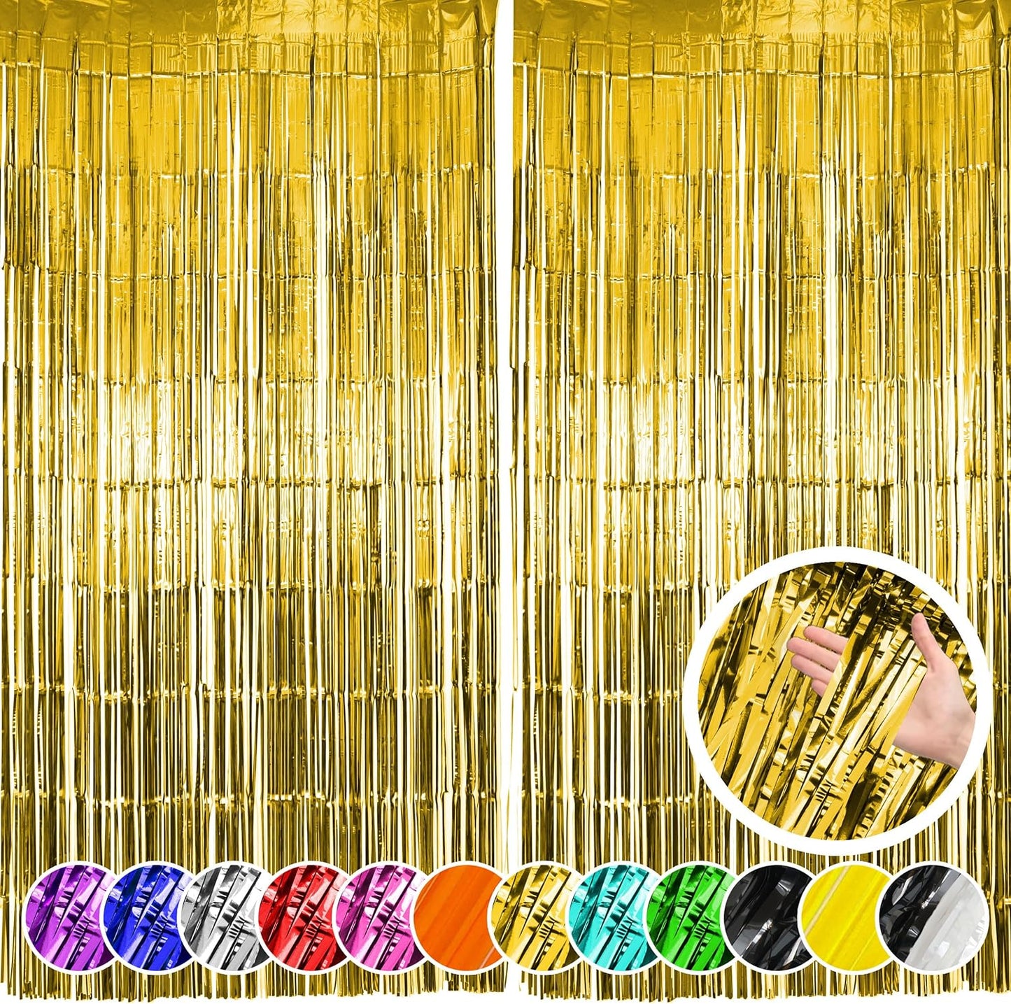 2 Pack Gold Fringe Curtain Party Backdrop, Gold Tinsel Backdrop, Decorations for Birthday, Holidays, Parties & More