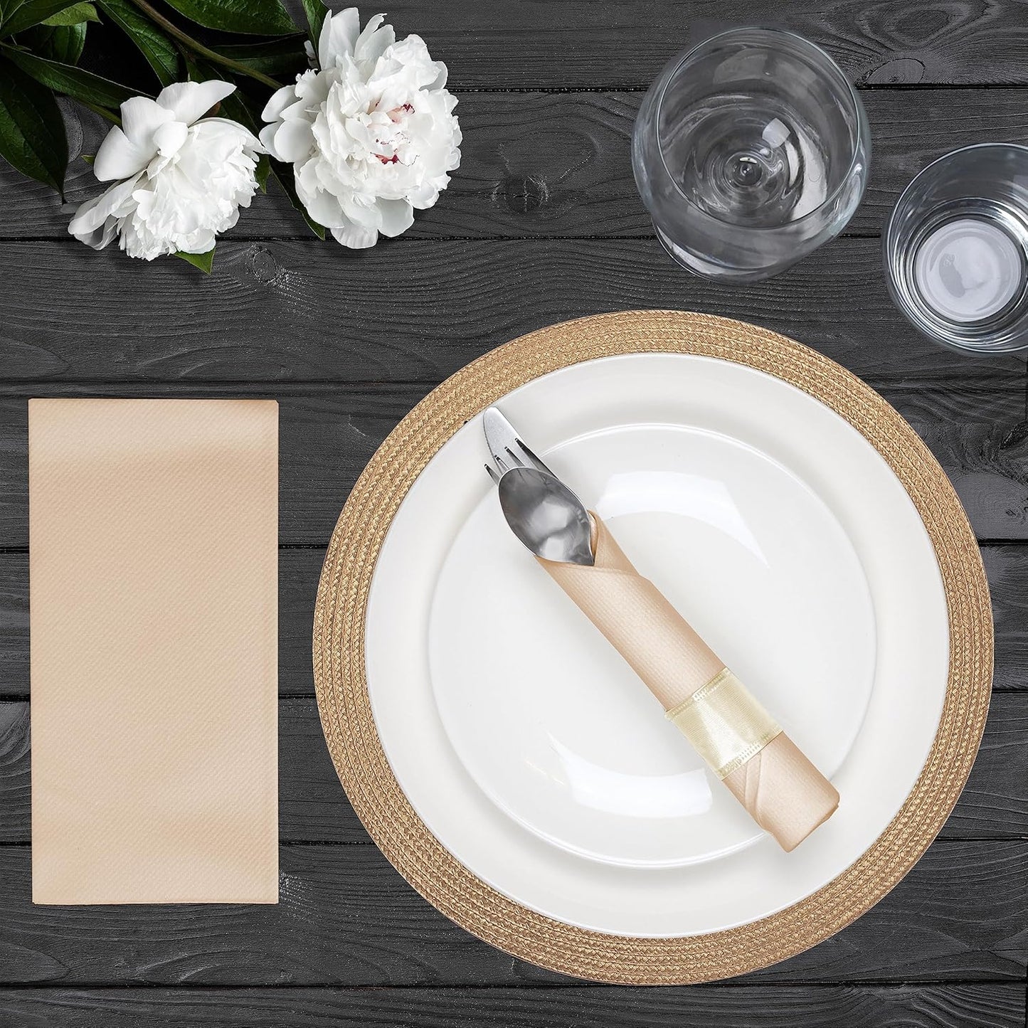 AMERICAN HOMESTEAD Paper Napkins - Sand Disposable Linen-Like Dinner Napkins - Restaurant-Quality Table Serviettes for Weddings, Parties, and Events - 15.75" x 15.75" - 50 Count