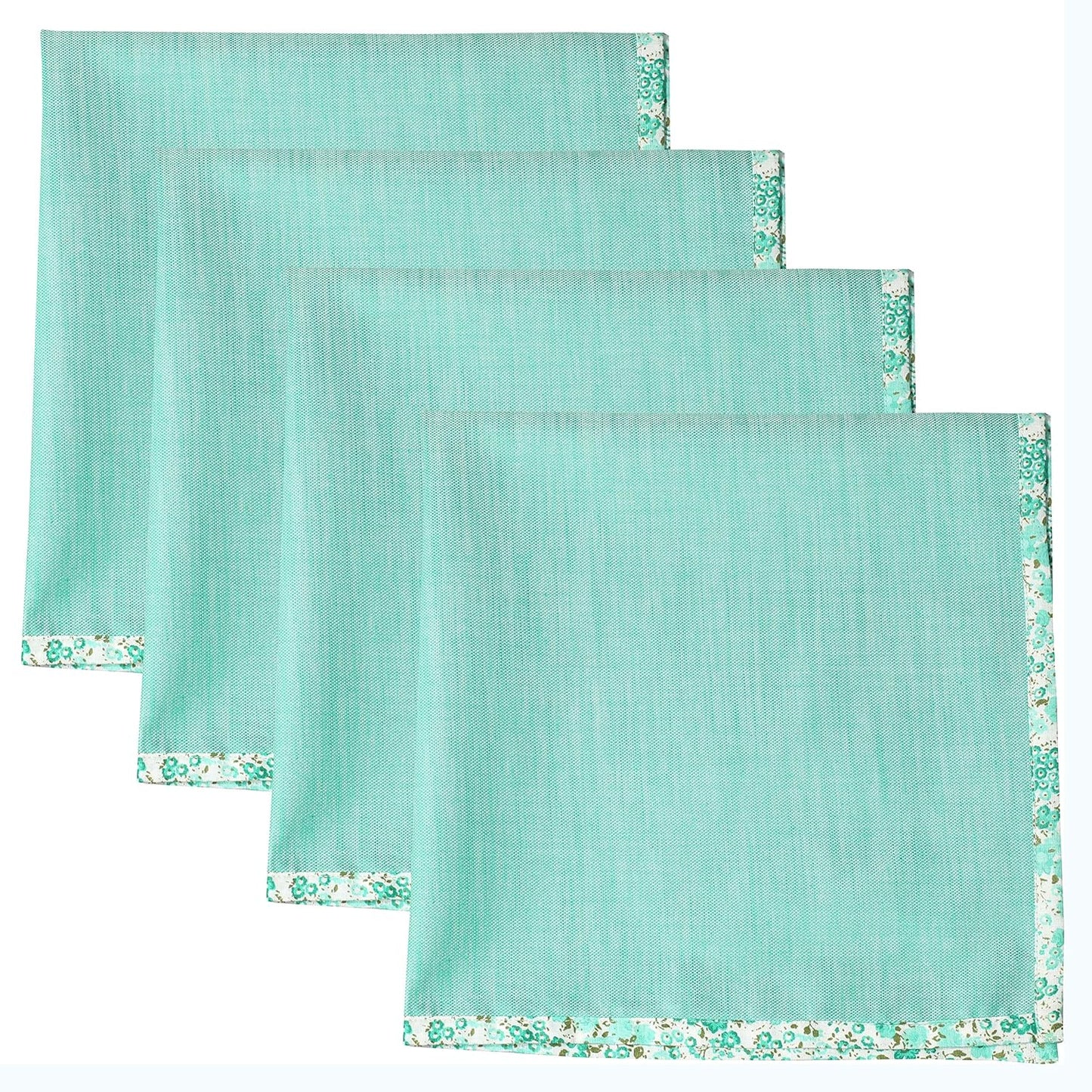 Indtresor Indian Heritage Fabric Cotton Table Linen Reversible Set Runner Napkins Mats in Green